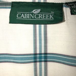 Cabin Creek plaid white and blue button up shirt